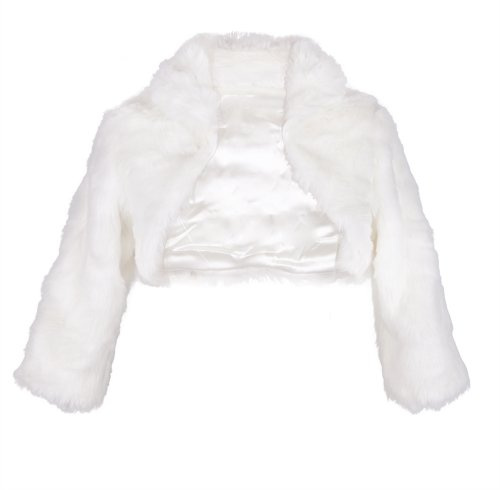 Flora Ivory Faux Fur 3/4 Long Sleeve Bridal Shrug/Wedding Bolero/Collar Jacket (Medium)