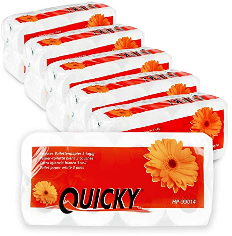 Quicky Toilettenpapier motivgeprägt | 48 Rollen Klopapier, Vorratspack | extra weich und reißfest | aus hochwertigem super weißem Zellstoff | 3-lagig, 250 Blatt | (6 x 8 Rollen)