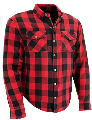 Milwaukee Leather MPM1631 Camicia da Motociclista in Flanella Scozzese da Uomo con Armatura Approvata CE - Rinforzata con Fibra aramidica - Large Red
