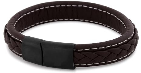 Akitsune Fides läderarmband | armsmycken kvinnor män rostfritt stål män armband, 19 centimeters, Rostfritt stål