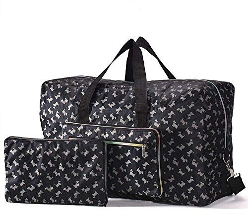 Arxus Grande Borsone Pieghevole da Borsone da Trasporto con Borsa da Viaggio e Tracolla (Cane Nero)