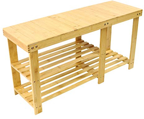 KKTONER Estante de Zapatos de Bambú con Asiento y estantes Banco para Zapatos Organizador para Pasillo salón habitación Color Natural