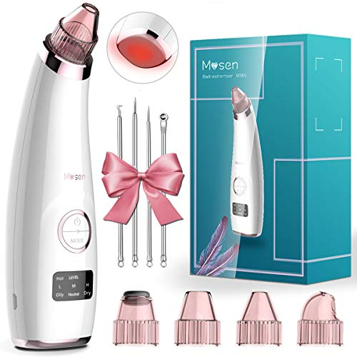 Mosen Aspirateur Point Noirs Visage, Extracteur de Comédons Professionnel Appareil Peau Vacuum Nettoyant Pores Rechargeable, écran LED et 5 Têtes pour éliminer Les Blackheads, Boutons, Graisse