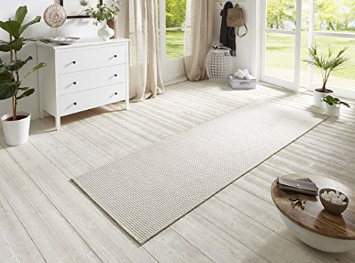 BT Carpet Nature Läufer In- und Outdoor – Schlingen Küchenläufer rutschfest Flachgewebe Kurzflor Woll-Optik Fineloop Küchenteppich für Flur, Küche, Garten, Terrasse, Badezimmer – Ivory, 80x350cm