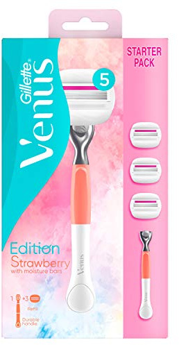 Gillette Venus Comfortglide Strawberry Razor For Women - 3 Blades, 5 blades that provide a close shave and reveal the smooth skin underneath