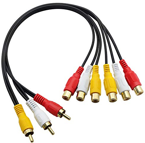 GINTOOYUN Audio-Video-Splitterkabel mit 3 Cinch-Stecker auf 6 Cinch-Buchsen, Composite-Verlängerungs-AV-Adapter für TV, DVD, Set-Top-Box usw., 3 m.