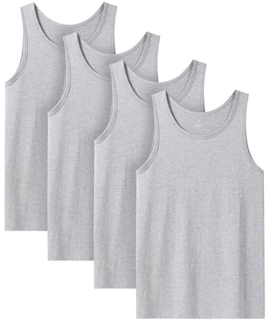 LAPASA Herrarnas 4-pack underskjorta av bomull Classic Tanktop Andningsbar Rundhals Fitness Ärmlös T-shirt Muskeltröja M36, Grå *4, M