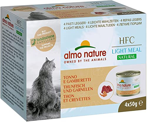 Almo Nature Made in Italy pour Chat – Mega Pack HFC Natural Light Meal avec Thon et crevettes, 4 x 50 g
