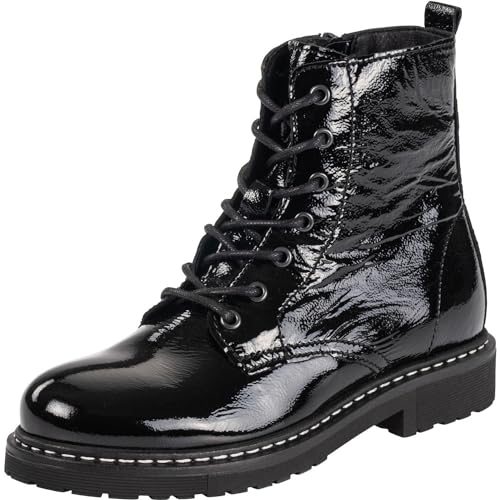 Palado Stiefeletten Damen Biak – bequeme Boots Made in Portugal - leicht gefütterte Stiefel - modische Winterschuhe Schwarz (Glanz) UK4,5 - EU37