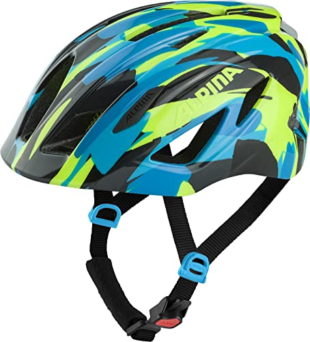 ALPINA PICO Flash - Beleuchteter, Leichter & Bruchfester Fahrradhelm Mit Fliegennetz Für Kinder, neon-Blue Green Gloss, 50-55 cm