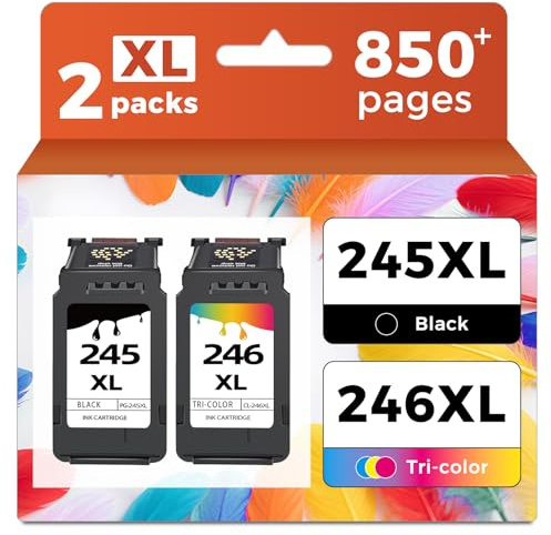 245XL 246XL Combo Pack Replacement for Canon Ink 245 246 XL PG245 CL246 PG245XL CL246XL to MX490 MG2522 MX492 TR4520 TR4500 MG2520 TS3300 TS3322 MG2525 TR4522 TS3100 TS3122 TS3320 (Black Color 2-Pack)
