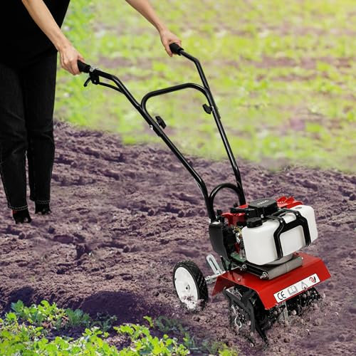 52CC Motobineuse Thermique Essence 2 Temps Cultivateur Motoculteur Largeur 30cm, Profondeur 3-10cm Motoculteur Thermique avec Kit Complet Facile à démarrer et à Utiliser, Cultivateur à Roue