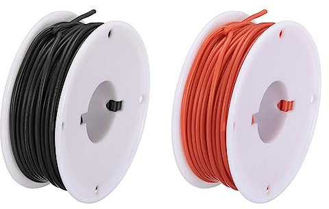 sourcing map 26AWG Elektrisch Draht 0,13mm² Batterie-Elektrokabel Leitungen 15m pro Rolle Litzendraht Kabel Verzinkt Kupferkabel Silikonkabel Jumper Wire für DIY Modelle Anschluss, Schwarz/Rot