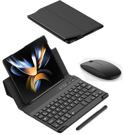 Galaxy Z Fold 5 Kabellos Tastatur- Mäuse -Set mit S Pen für Samsung Galaxy Z Fold 5 / Fold 4 Bluetooth Tastatur + Maus + Stift (Schwarz)