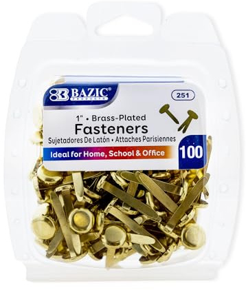 BAZIC Products Brass Plated Fasteners 1 Inch, Round Head Paper Fastener Brads for Office School Organization Scrapbooking Art and Crafts (100/Pack), 1-Pack