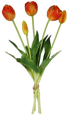 Flair Flower Real-Touch Tulpenbund künstlich Blüten Frühlingsdeko Osterdeko Tulpe Tulpenstrauß Latex Kunsttulpe Einzelblumen Kunstblumen Blumen Tischdeko Dekoration Stielblume Seidenblume, orange