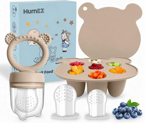 MumEZ Fruchtsauger Baby – Praktisches Futterset für Babynahrung, Einfaches Selbstfütterungsset für unterwegs, Fruchtsauger Baby ab 6 Monate