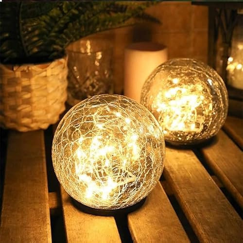 xiao Lámparas de bola solar de jardín impermeables al aire libre, bolas de vidrio rotas lámparas de suelo solar patio patio césped (Blanco cálido, 12CM 30LED)