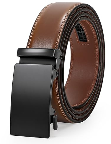 JasGood Cintura da uomo in pelle, con cricchetto scorrevole, cintura in pelle per uomo da abito con fibbia automatica, larghezza 3,5 cm, 145cm: 120cm-137cm Taille Verstellbar