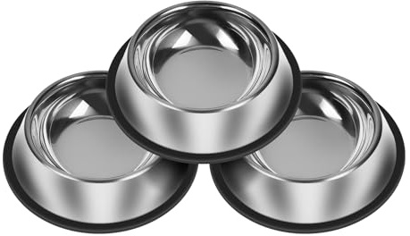3Pcs Stainless Steel Dog Bowls Set - Non-Slip Food and Water Bowl 13 Oz - Dishwasher-Safe, Rust Resistant Metal Pet Bowls for Small/Medium/Large Sized Pets