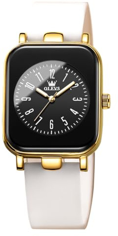 OLEVS Damen Modeuhr Casual Quadratisch Minimalistische Armbanduhren Leuchtende Wasserdicht Silikon Gurt Leichte Quarzuhr für Damen