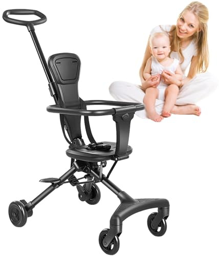 Tragbarer Kinderwagen - 360° drehbarer Leichter | Faltbarer | Kinderwagen für Kinder, Fahrrad, kompakter Reisekinderwagen mit Gürtel für Parks, Joggen, Spazierengehen, Picknick
