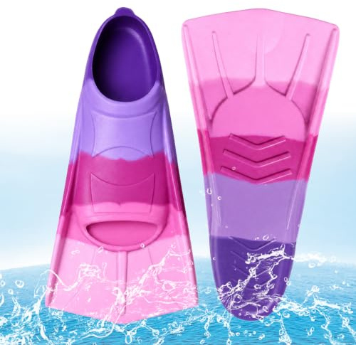Palmes de natation courtes pour enfants, palmes de tuba 100 % silicone, palmes courtes pour entraînement de natation, entraînement en eau libre, plongée avec tuba, plongée pour débutants