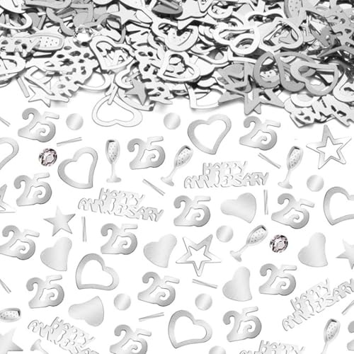 LUMOOM Decoración de boda de plata, 200 unidades de confeti brillante, color plateado, decoración de mesa de boda, decoración de cumpleaños, con copa de vino, diseño de corazón, confeti, para