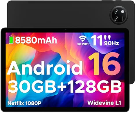 DOOGEE Tab A9 Pro+ Android 16 Tablet 11 inch, 30GB RAM+128GB ROM/2TB, Octa Core Tablets with 90Hz HD Display, 8580mAh Android Tablets, 5G WiFi, Widevine L1, Dual Speaker & Face Unlock - BLACK