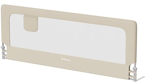 TULANO Cover 30 Bettgitter - Bettschutz Baby Umrandung 200 cm - Schutzgitter Bett für Kinderbett - einfache Montage - Klappbar 180° - 2 Höhen für Matratzen 10–28 cm - Seitentasche - Beige