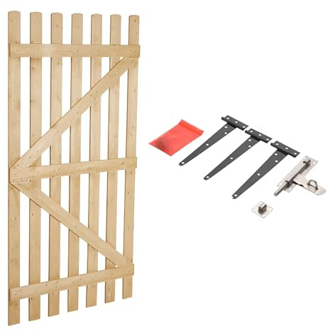 Wooden Garden Gate 6ft x 3ft – Pressure Treated Pedestrian Fence Gate with Hinges & Latch, Outdoor Timber Picket Gate for Garden & Yard