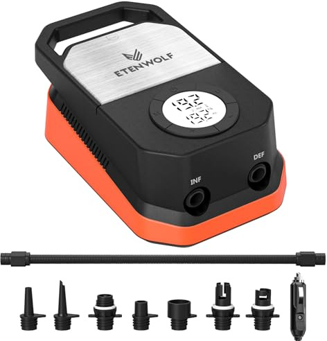 ETENWOLF S4 Bomba eléctrica SUP, 1,4 bar, alta presión, 12 V CC, bomba de aire con parada automática y deflación, bomba eléctrica para barco 4 veces más rápida para Stand Up Paddle Board, kayak