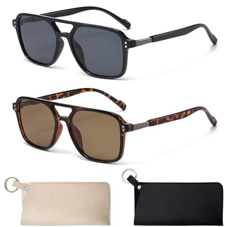 HTTDSLF Occhiali da Sole Retrò Pilot a Doppio Ponte, Occhiali da Sole Donna Quadrati Grandi, Rettangolari per Donna e Uomo Stile, Anni '70 Sunglasses Vintage Moda Classici, UV400 Protezione