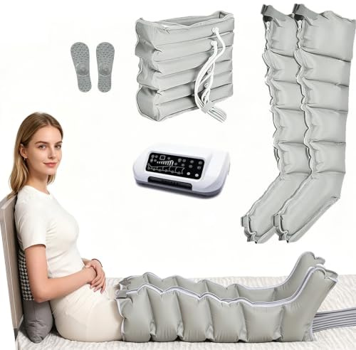 Kompressionsstövlar För Benen, 6-Kammars Benkompressionsmaskin Med 6 Massagelägen, Anpassningsbart Tryck 30–250 Mmhg, Timer 0–30 Min, Lindrar Benödem Och Trötthet, För Hemmarehabilitering