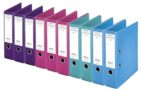 Esselte, Classeurs à levier A4 Chromos, Assorti Mode, Dos de 80 mm, Plastique, Lot de 10, 624164