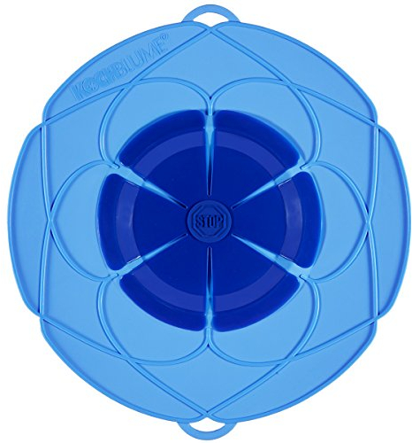 Kochblume das Original, Silikon Überkochschutz für Töpfe und Pfannen, Mikrowellen-Deckel, Spritzschutz und Dampfgar-Aufsatz | (blau, M | Topfgröße 14-20cm)