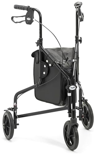 Days Lightweight Tri Wheel Walker Rollator – Aluminium Mobility Walker with Adjustable Height and Brakes – Foldable Walking Frame with Carry Bag – Mobility Aid for Elderly – Graphite
