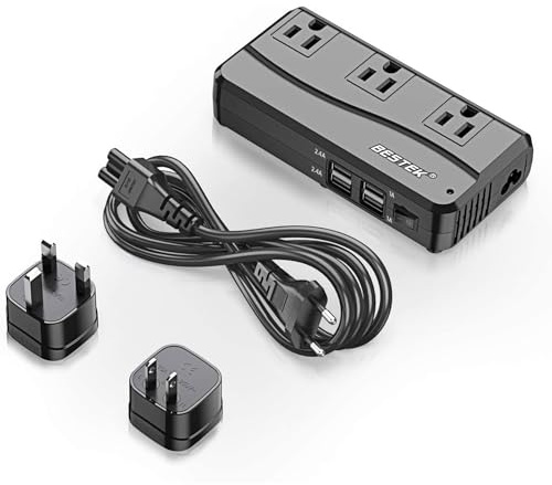 BESTEK Universal Travel Adapter 220V to 110V Voltage Converter with 6A 4-Port USB Charging and UK/AU/US/EU Worldwide Plug Adapter (Black)