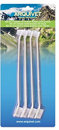 ARQUIVET Zahnpflegeset für Hunde mit 4 Doppelbürsten - Hundezahnbürste - Zahnpflegeartikel für Hunde - Weiße Bürste