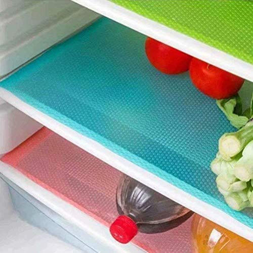 Pack of 4 Kitchen Fridge Drawer Food Fresh Saver Liner Mat Refrigerator pad Preserving Pad Refrigerator Mats Fridge Base Placemats Coasters Kitchen Pads (blue)