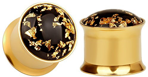 KUBOOZ(1 Pair Simple Golden Gold-foil Ear Plugs Tunnels Gauges Stretcher Piercings 3/4