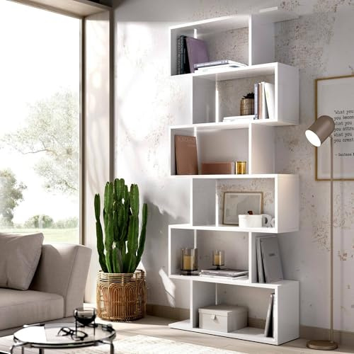 Dmora - Libreria Misma, Scaffale da ufficio multiuso, Mobile biblioteca portalibri a 5 ripiani, 80x25h190 cm, Bianco