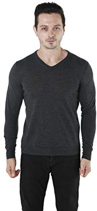 WOSICA - Maglione a Maniche Lunghe da Uomo, 100% Lana Merino Extra fine, con Scollo a V Charcaol. L