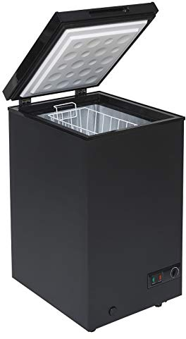 SIA CHF100BL Black Chest Freezer with Removable Wire Basket, 80L Freestanding Freezer, 48cm Wide, Adjustable Temperature Control, E Rated, 2 Years Parts And Labour Guarantee