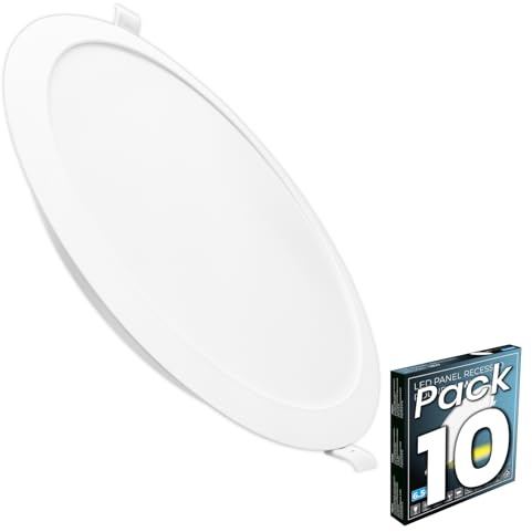 LED ATOMANT Pack 10x Downlight LED Panel Redondo 220mm 18W, Color Blanco Frio (6500K), Corte 190-205mm, 1650 lumenes, Driver integrado, Para Techo Cocina Baño