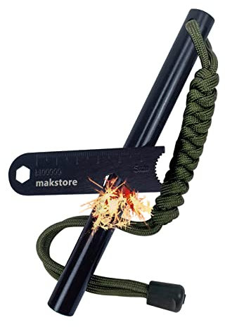 makstore 6 Inch(15cm) Survival Ferro Rod Kit - Survival Ferrocerium Rod large - Flint and Steel Kit - Fire Starter with Cord Handle and Striker