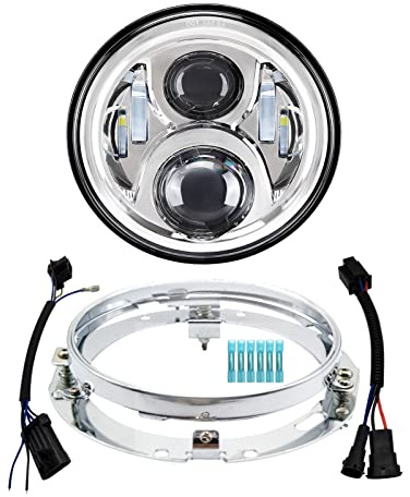 AlyoNed 7 inch Motorcycle LED Headlight DOT Lamp Kit with Mounting Bracket Compatible with Harley Davidson Fatboy Street Glide Heritage Softail Road King Switchback Electra Glide Ultra Classic Chrome
