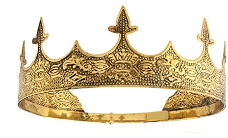 Crown Hair Jewelry Royal King Diadem Men Metal Big Tiaras For Halloween Costume Dark Gold