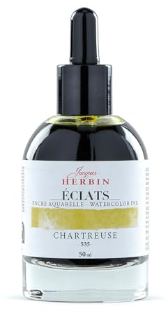 Jacques Herbin 16535TAMZ - Fine Art waterColour ink Éclats - Chartreuse colour - 50ml - Painting - Drawing - Calligraphy - Creative Tools - Arts and Crafts