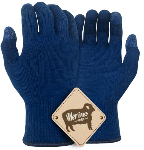 Migliore Wear Guantes de lana merino para pantalla táctil, guantes de lana merino, guantes interiores cálidos, guantes de invierno para ciclismo, correr, senderismo, conducción, azul, M